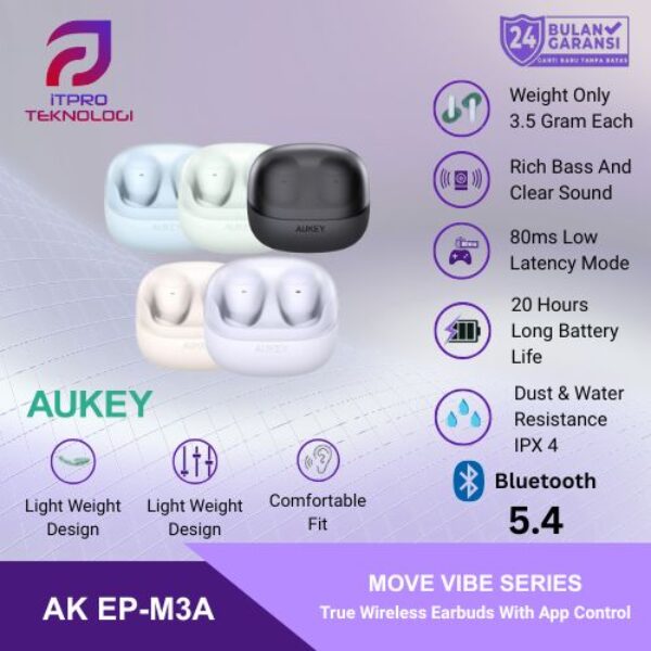 AUKEY TWS Bluetooth Move Vibe Series True Wireless Earbuds IPX4 EP-M3A