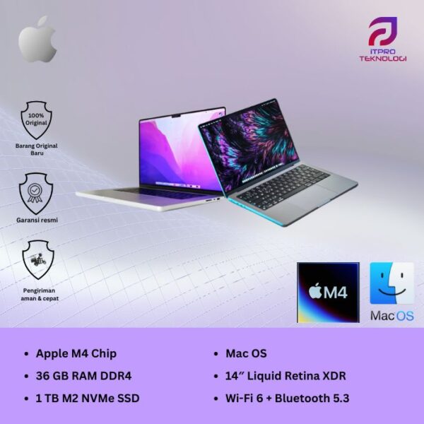 MacBook Air PRO 14 (MX2K3ID/A | MX2G3ID/A), 14-inch, Apple M4 chip, 14-core CPU, 32-core GPU, 36GB, 1 TB SSD, macOS