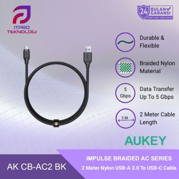 AUKEY Kabel Charger Type C CB-AC2 Braided Nylon USB A to USB-C 2M