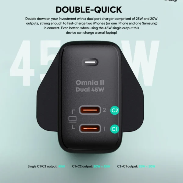 AUKEY Charger Dual Port Type C 45W PA-B4T-BK GAN PD 3.0 Fast Charging - Gambar 8