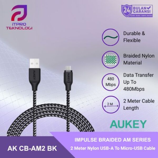 AUKEY Kabel Charger CB-AM2 Braided Nylon USB A to Micro USB 2M