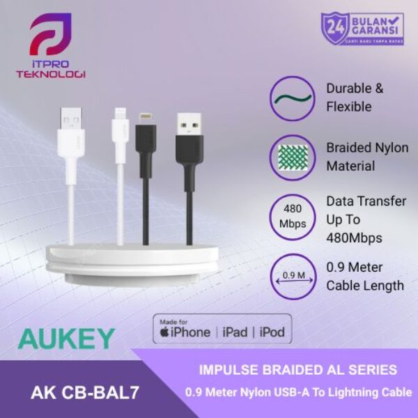 AUKEY Kabel Charger USB-A to Lightning MFI 1 Meter Braided Nylon CB-BAL7