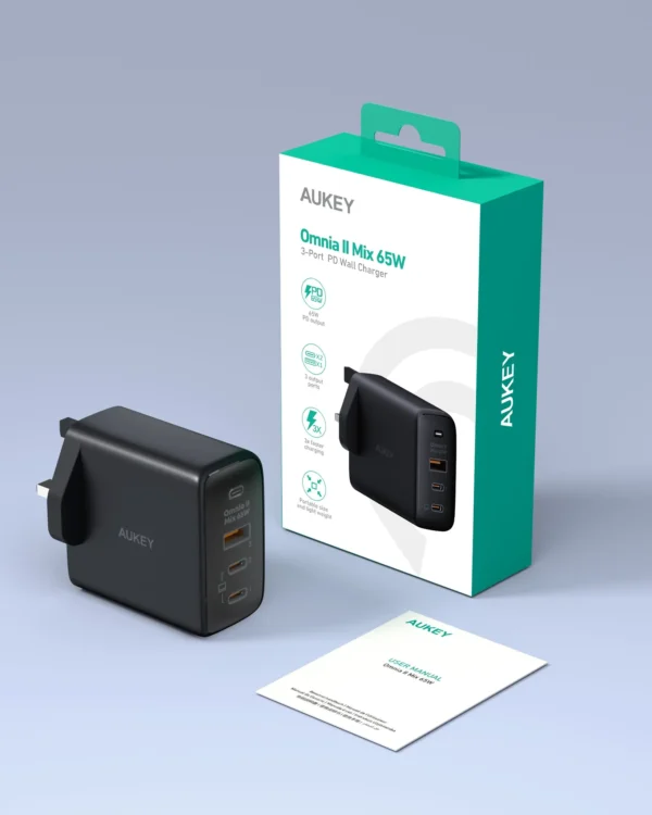 AUKEY Charger Multi Port Type C65W GAN PD 3.0 Fast Charging PA-B6T - Gambar 9