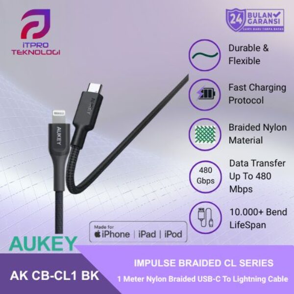AUKEY Kabel Charger USB-C to Lightning MFI CB-CL1 Braided Nylon 1.2M