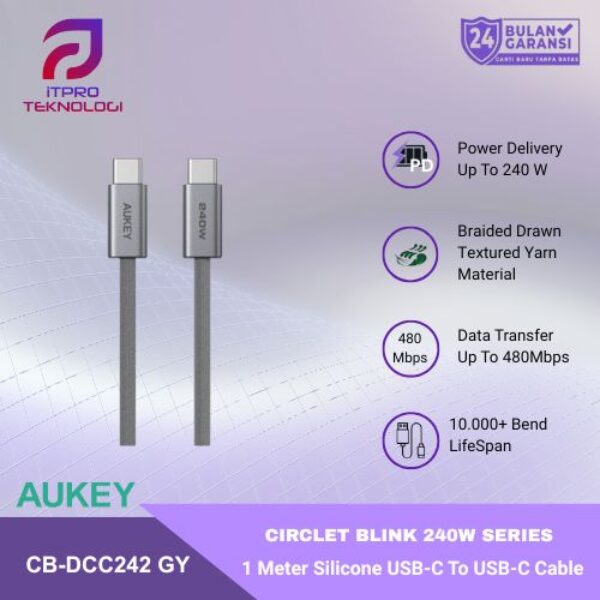 AUKEY Kabel Charger DTY Braided USB C To C Fast Charging Up To 240W 1.8 Meter CB-DCC242 - 1.8 Meter