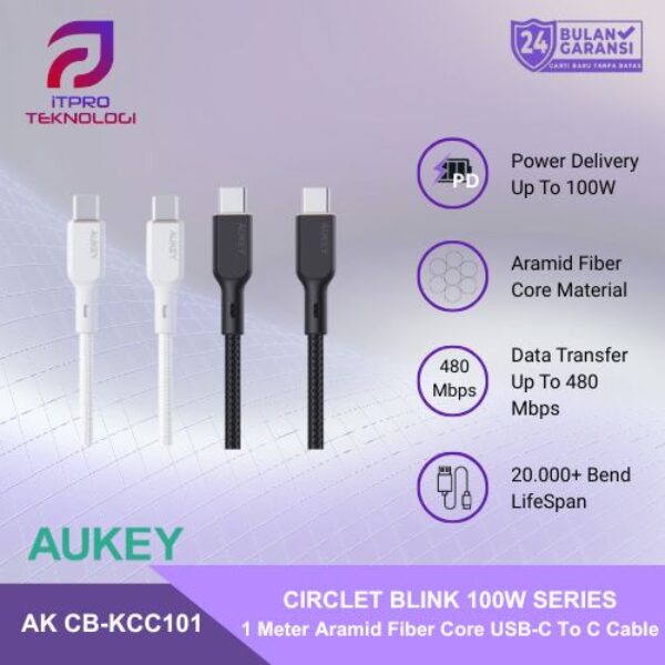 AUKEY Kabel Charger Type-C CB-KCC101 Braided Nylon USB-C to USB-C 1M