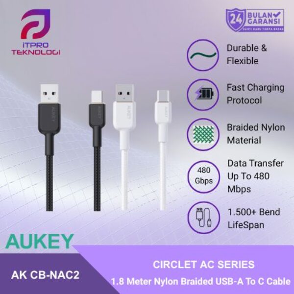 AUKEY Kabel Charger Type-C CB-NAC2 Braided Nylon USB-A to USB-C 1.8M