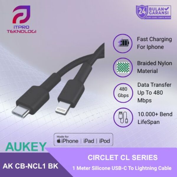 AUKEY Kabel Charger USB-C to Lightning MFI CB-NCL1 Braided Nylon 1M