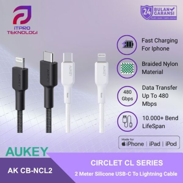 AUKEY Kabel Charger USB-C to Lightning MFI CB-NCL2 Braided Nylon 1.8M