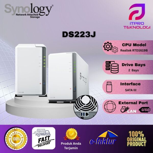Synology Diskstation DS223J 2 Bay Server Personal Cloud NAS Storage Realtek